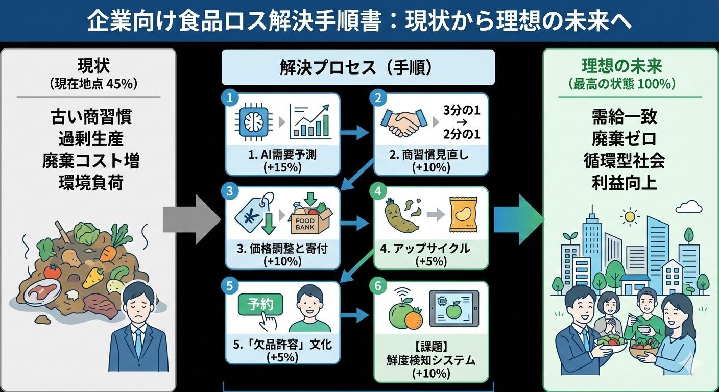 食品ロス解決策（企業向け）における、問題解決までの手順書