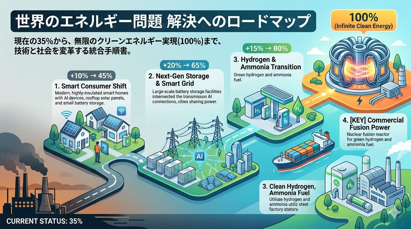世界のエネルギー問題における、問題解決までの手順書