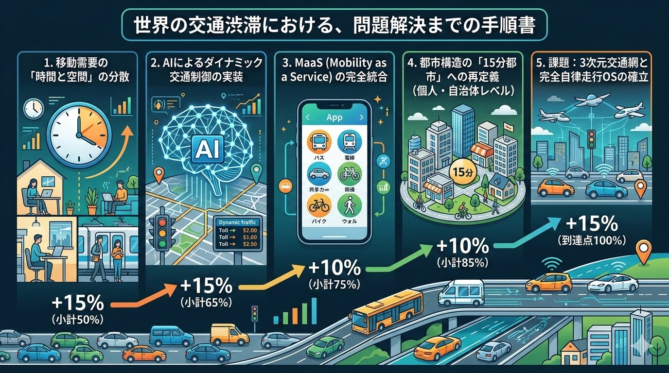 世界の交通渋滞における、問題解決までの手順書
